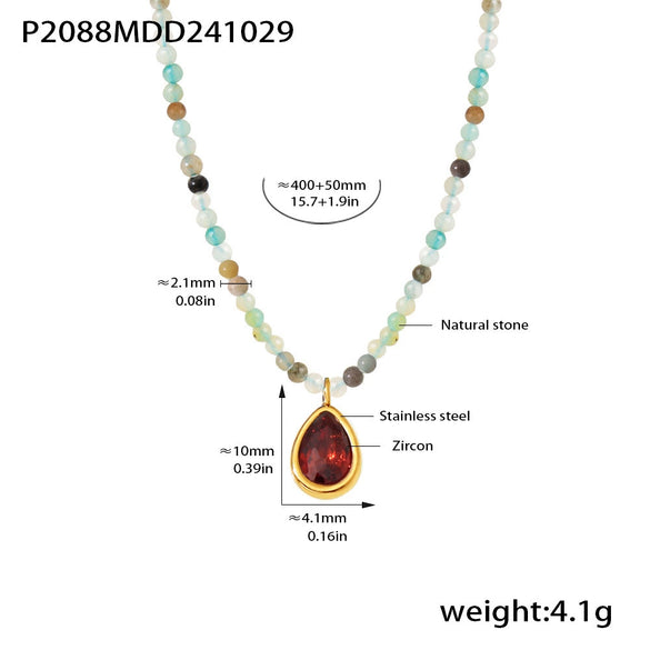 Wholesale 316L Stainless Steel Beaded Cat's Eye Stone Water Drop Collarbone Necklace Geometric Style Electroplated For Unisex