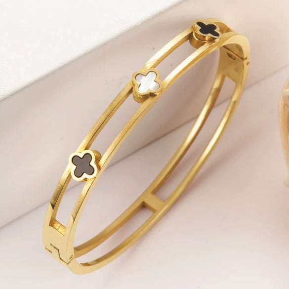 Wholesale Titanium Steel Black Geometric Box Jewelry Bracelet With Plant Flowers Pattern And Electroplating Design