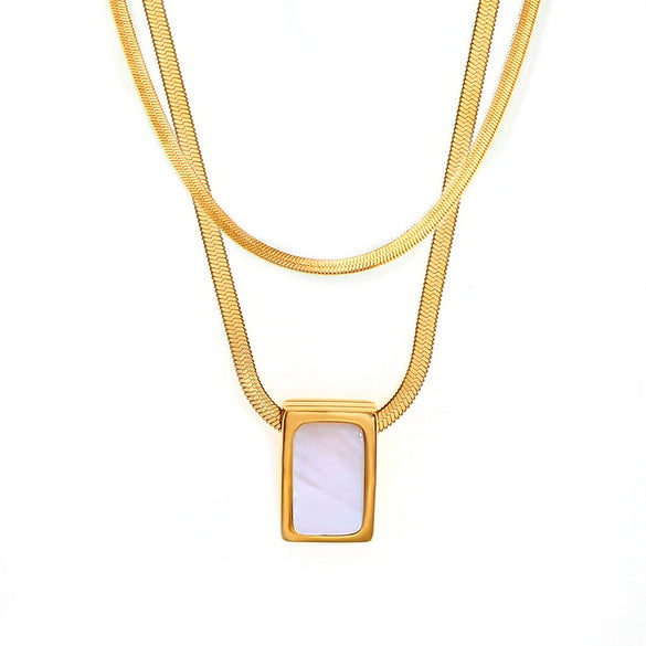 Wholesale 316L Stainless Steel Blade Chain Necklace With Geometric Inlay White Shell Pendant French Retro Style Electroplating Process For Women