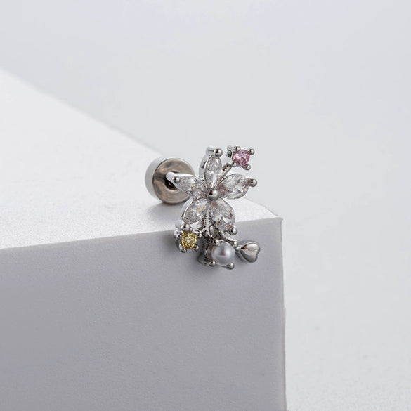 Wholesale Titanium Steel Bow Shape Zircon Earrings For Women With Fairy Style
