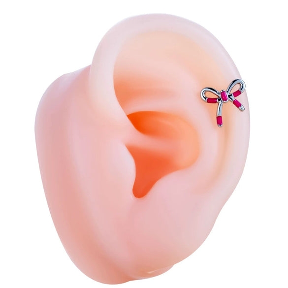 Wholesale Titanium Steel Bow Shaped Ear Nails With Zirconia Design For Women