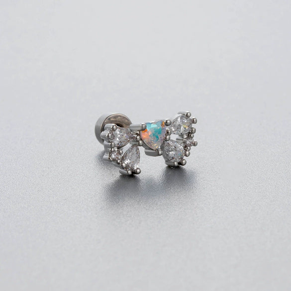 Wholesale Titanium Steel Bow Zirconia Fairy Style Women's Earrings