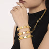 Wholesale Titanium Steel Bracelet With Clover Zircon Czech Glass Flower Buckle And Gear Design 18K Gold Plated
