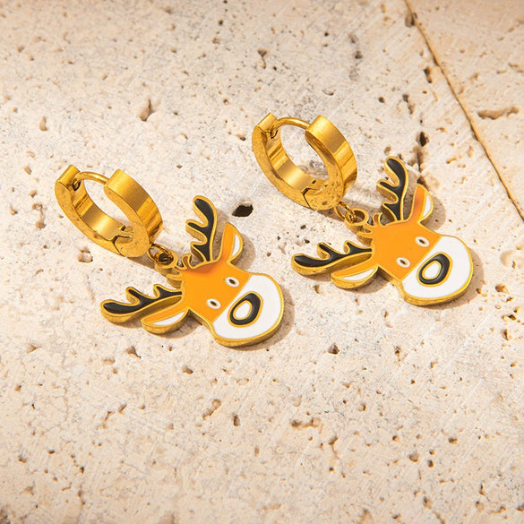 Wholesale Titanium Steel Cartoon Character Earrings Santa Claus Elk Christmas Tree Styles With Electroplating