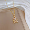 Wholesale Titanium Steel Cartoon Geometric Bear Necklace With Real Gold Micro Inlaid Zirconia And Diamond Treatment