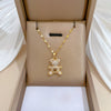 Wholesale Titanium Steel Cartoon Geometric Bear Necklace With Real Gold Micro Inlaid Zirconia And Diamond Treatment