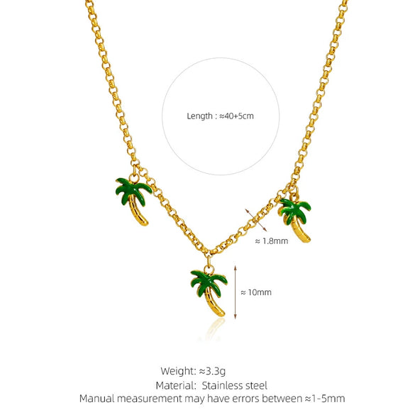 Wholesale Titanium Steel Coconut Tree Dripping Oil Multipendant Necklace For Women