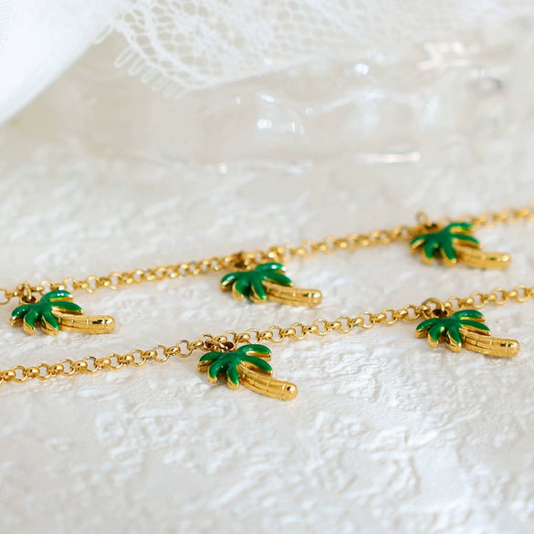 Wholesale Titanium Steel Coconut Tree Dripping Oil Multipendant Necklace For Women