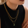Wholesale Titanium Steel Collarbone Chain With Black Shell Malachite Square Pendant Electroplated Light Luxury Women's Jewelry