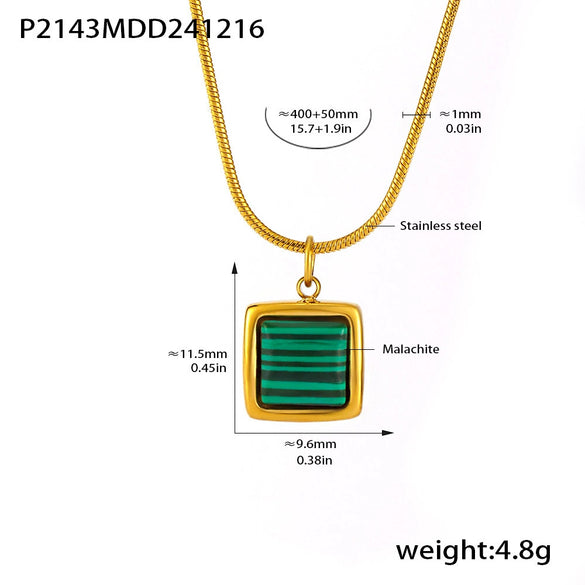 Wholesale Titanium Steel Collarbone Chain With Black Shell Malachite Square Pendant Electroplated Light Luxury Women's Jewelry