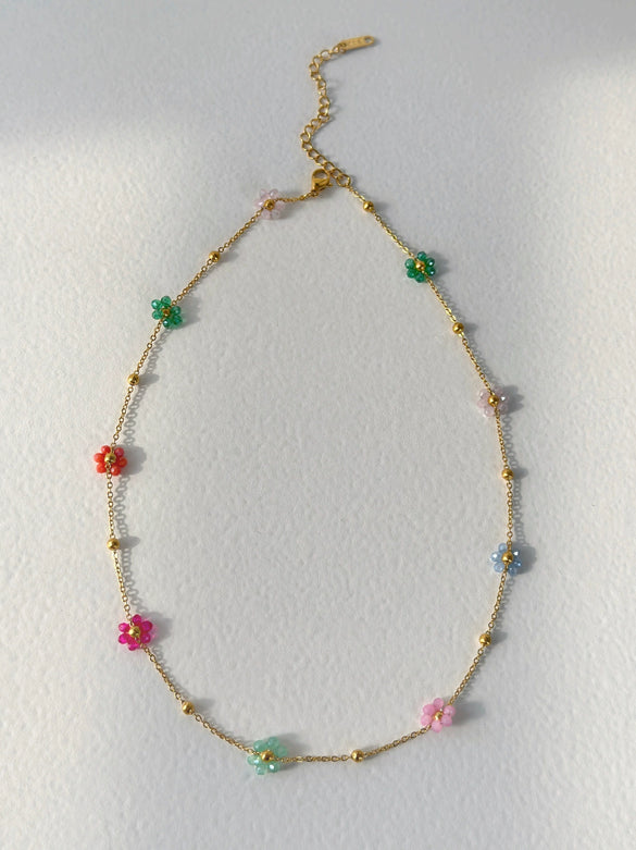 Wholesale Titanium Steel Colorful Pink Flower Drop Shape Necklace Waist Chain Anklet Set