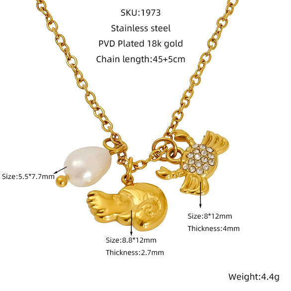 Wholesale Titanium Steel Conch Necklace With Animal Zodiac Pendant Electroplating Design Cross Chain For Women