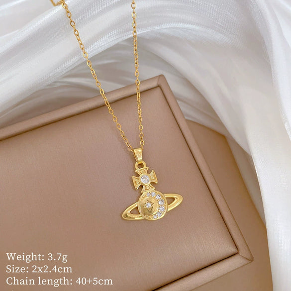 Wholesale Titanium Steel Copper Microinlay Geometric Minimalist Necklace Unisex With Real Gold Electroplating And Diamond Design
