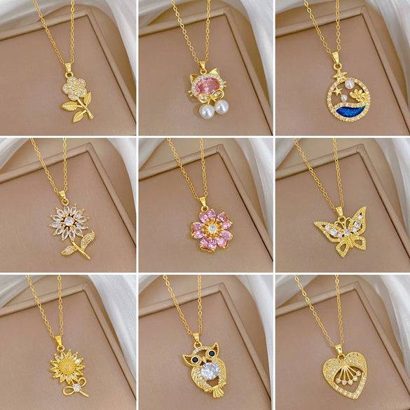 Wholesale Titanium Steel Copper Microinlay Geometric Minimalist Necklace Unisex With Real Gold Electroplating And Diamond Design