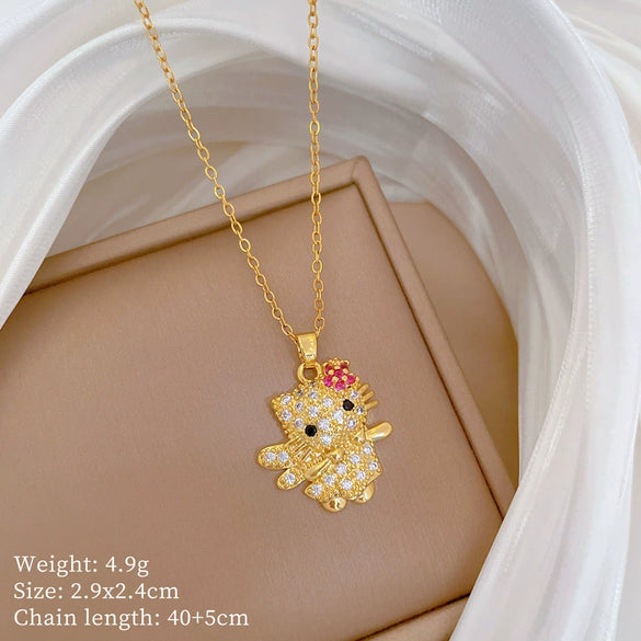 Wholesale Titanium Steel Copper Microinlay Geometric Minimalist Necklace Unisex With Real Gold Electroplating And Diamond Design