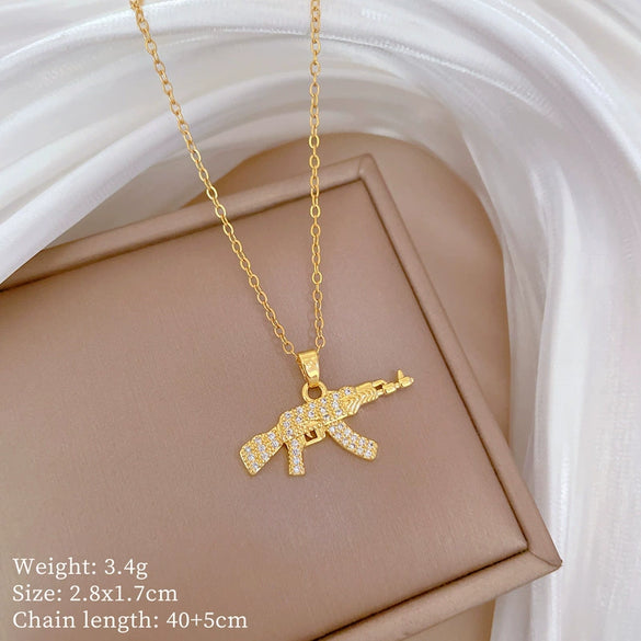 Wholesale Titanium Steel Copper Microinlay Geometric Minimalist Necklace Unisex With Real Gold Electroplating And Diamond Design