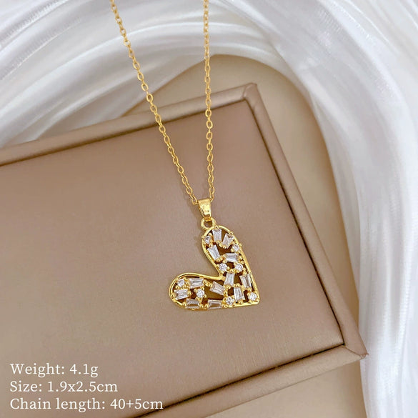 Wholesale Titanium Steel Copper Microinlay Geometric Minimalist Necklace Unisex With Real Gold Electroplating And Diamond Design