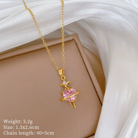 Wholesale Titanium Steel Copper Microinlay Geometric Minimalist Necklace Unisex With Real Gold Electroplating And Diamond Design