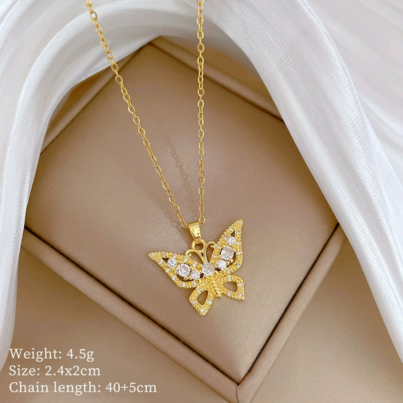 Wholesale Titanium Steel Copper Microinlay Geometric Minimalist Necklace Unisex With Real Gold Electroplating And Diamond Design