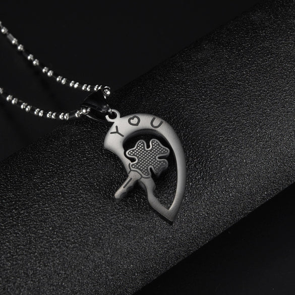 Wholesale Titanium Steel Couple Necklace With Four Leaf Clover Pendant And Letters Numbers Text Pattern