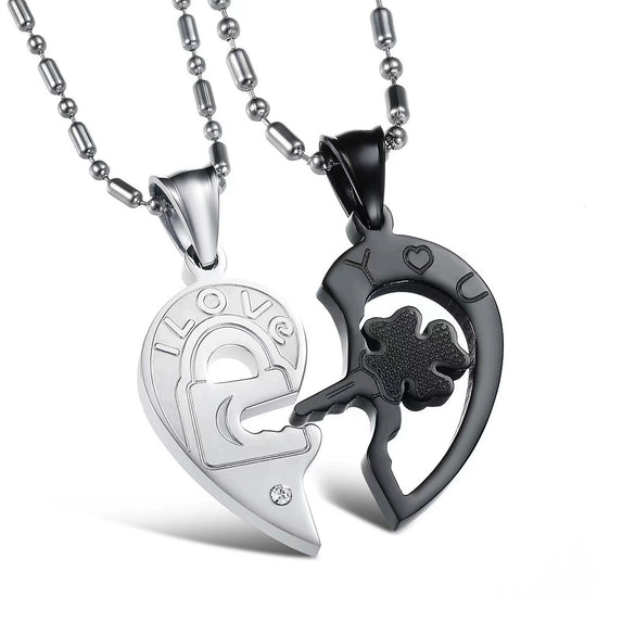 Wholesale Titanium Steel Couple Necklace With Four Leaf Clover Pendant And Letters Numbers Text Pattern