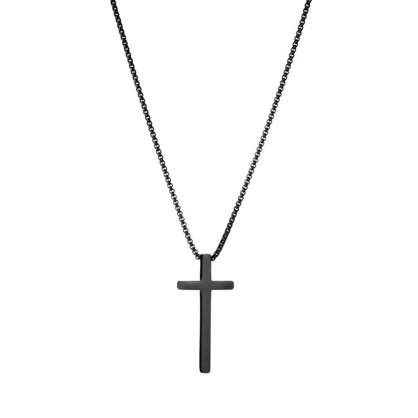 Wholesale Titanium Steel Cross Necklace With Geometric Pendant And Pearl Chain Electroplated