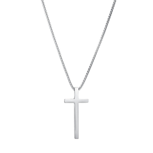 Wholesale Titanium Steel Cross Necklace With Geometric Pendant And Pearl Chain Electroplated