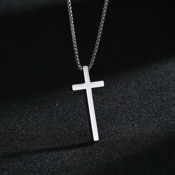 Wholesale Titanium Steel Cross Necklace With Geometric Pendant And Pearl Chain Electroplated