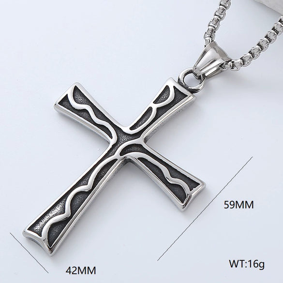 Wholesale Titanium Steel Cross Pendant Necklace Geometric Punk Hiphop Style With Polishing