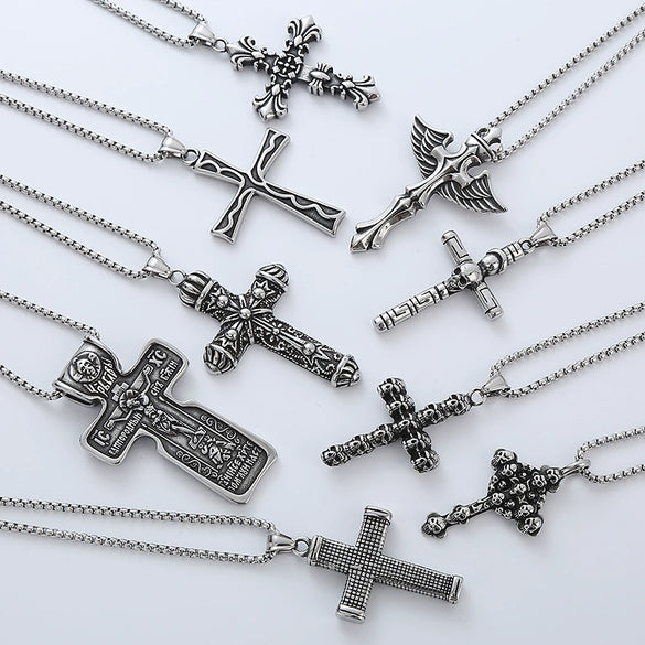Wholesale Titanium Steel Cross Pendant Necklace Geometric Punk Hiphop Style With Polishing