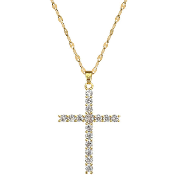 Wholesale Titanium Steel Cross Zircon Copper Microinlay Real Gold Electroplated Geometric Clavicle Chain Necklace