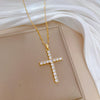 Wholesale Titanium Steel Cross Zircon Copper Microinlay Real Gold Electroplated Geometric Clavicle Chain Necklace