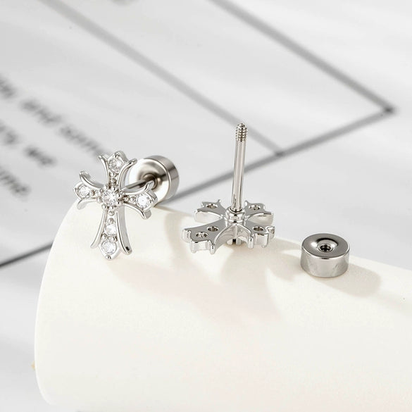 Wholesale Titanium Steel Cross Zircon Set Earrings For Unisex