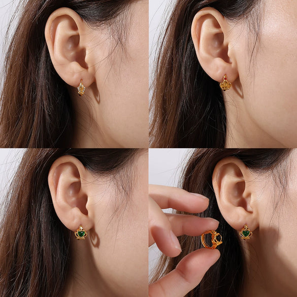 Wholesale 316L Stainless Steel Crown Love Earrings 18K Gold Plated Fashion Style