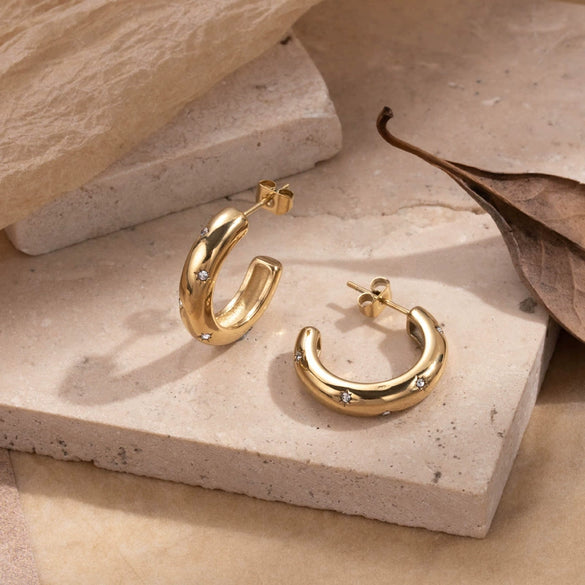 Wholesale Titanium Steel Cshaped Earrings With Micro Diamond Electroplating Niche Style And Letters Numbers Text Pattern For Women