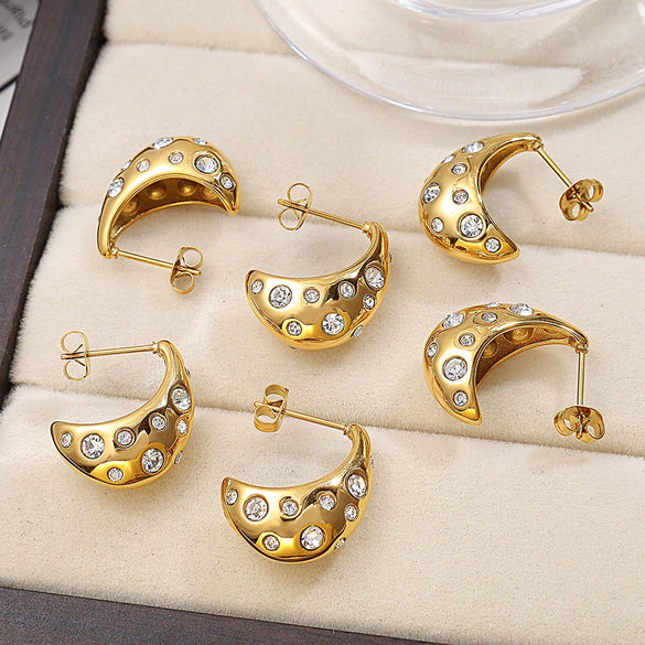 Wholesale 316L Stainless Steel Cshaped Fashion Low Sensitivity Earrings Inlaid With Zircon Electroplated For Women