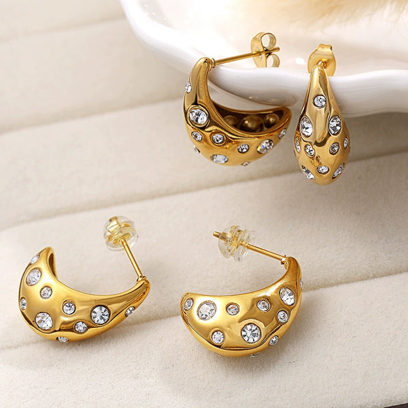 Wholesale 316L Stainless Steel Cshaped Fashion Low Sensitivity Earrings Inlaid With Zircon Electroplated For Women
