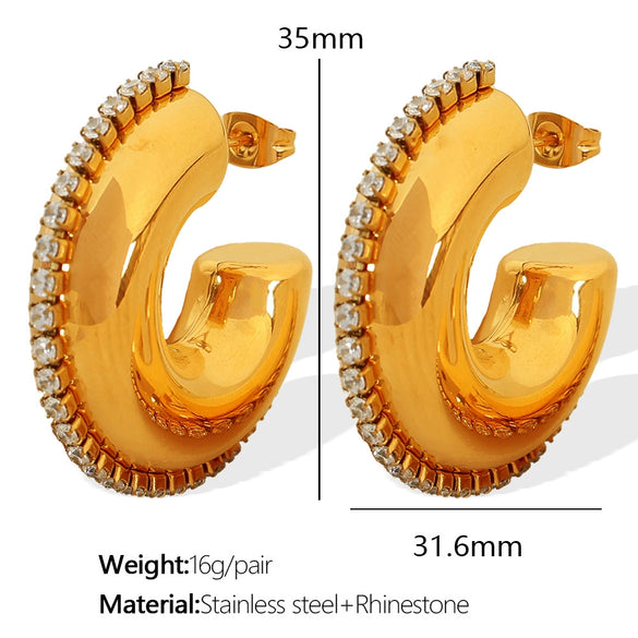 Wholesale 316L Stainless Steel Cshaped Glue Earrings And Ring Electroplated For Women