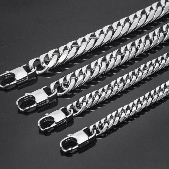 Wholesale Titanium Steel Cuban Chain Double Buckle Grinding Men's Necklace With Baking Paint Treatment And Letters Numbers Text Pattern