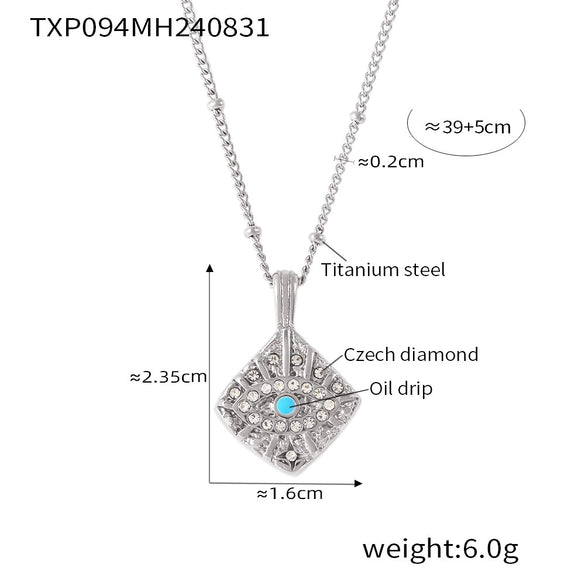 Wholesale Titanium Steel Czech Diamond Magic Eye Block Pendant Collarbone Necklace For Women Pvd Plated 18K Gold Fashion Style