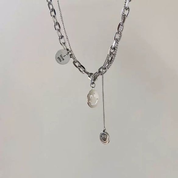 Wholesale Titanium Steel Double Layer Geometric Smile Necklace With Polishing For Unisex Fashion Hip Hop Accessories
