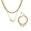 Wholesale 316L Stainless Steel Double Layer Love Shaped Necklace And Bracelet With Color Drop Oil Retro Niche Light Luxury Style Electroplated