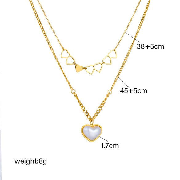 Wholesale Titanium Steel Double Layer Stacked Hollow Double Heart Necklace Electroplated For Women
