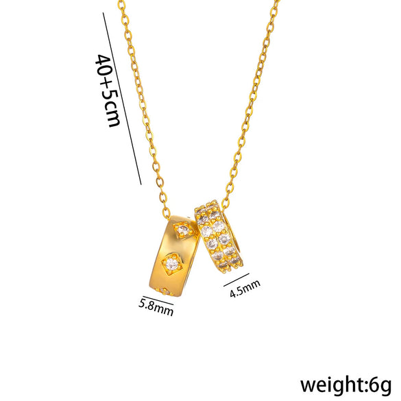 Wholesale Titanium Steel Double Ring Full Diamond Waist Necklace Clavicle Chain With Geometric Design And Gold Inlaid