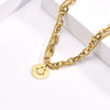 Wholesale Titanium Steel Doublelayer Smiley Tag Collar Chain Necklace With Electroplating For Women
