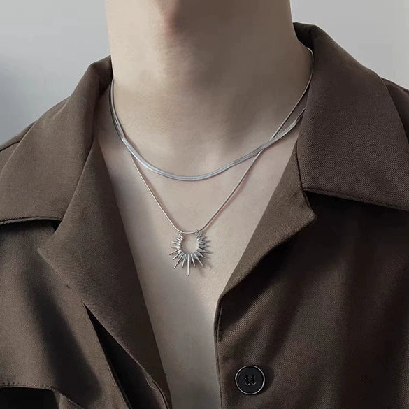 Wholesale Titanium Steel Doublelayer Stacked Ushaped Colored Glaze Bone Chain Necklace For Women Neutral Style Polishing Process