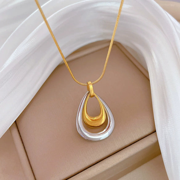 Wholesale Titanium Steel Doublelayer Water Drop Geometric Style Electroplated Unisex Necklace