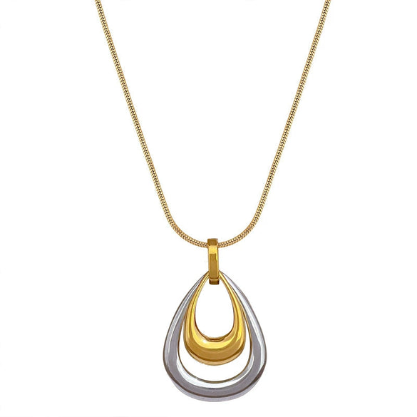 Wholesale Titanium Steel Doublelayer Water Drop Geometric Style Electroplated Unisex Necklace