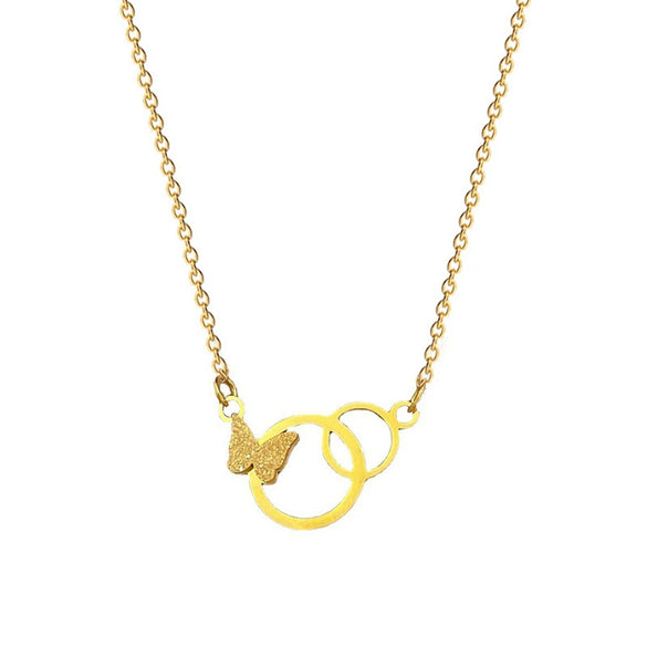 Wholesale Titanium Steel Doublering Butterfly Geometric Electroplated Women's Fashion Necklace