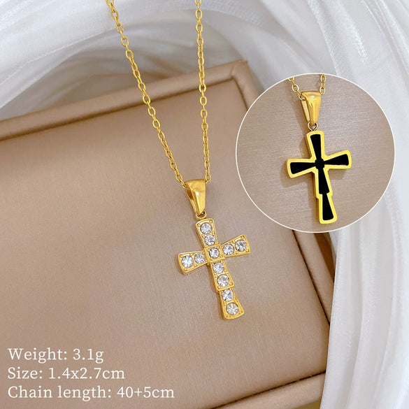 Wholesale Titanium Steel Doublesided Cross Furnace Real Gold Plated Necklace Cartoon Geometric Style Accessories